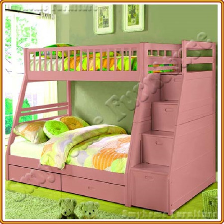 EU192 - Pink : Giường 2 Tầng, 2 Hộc Kéo + Cầu Thang Đảo Chiều, Giá Sách - Trên 1m / Dưới 1m4